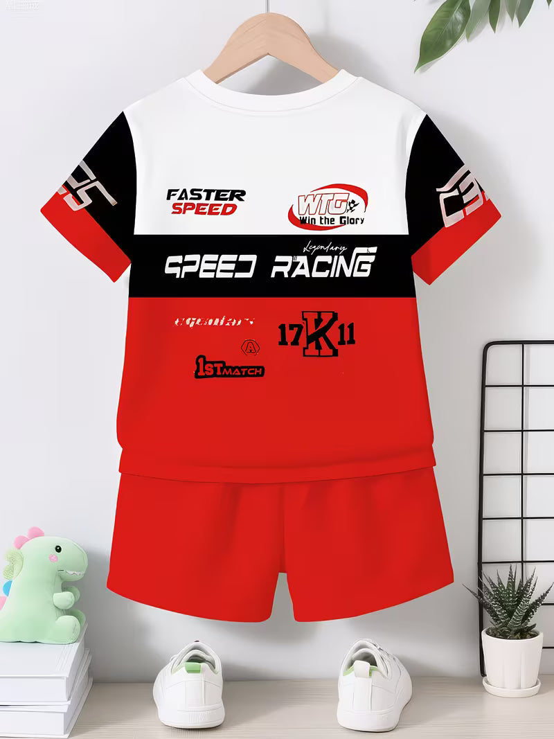 Featuring a Casual Sports Style with a 'SPEED RACING' Race Car Theme