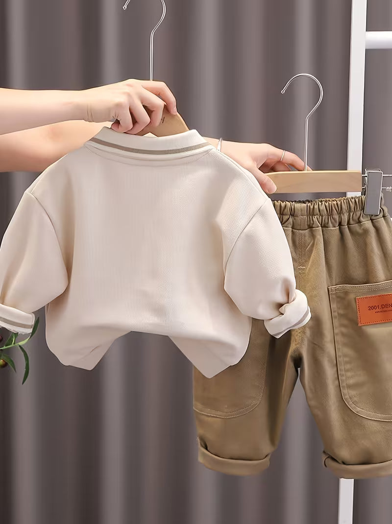 Kids Boys Clothing Children T-Shirt Pants 2pcs/Sets Beige
