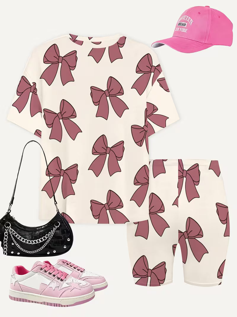 Girls' Fashion Shorts Set Cute Fashion Printed Set, Perfect for Outdoor