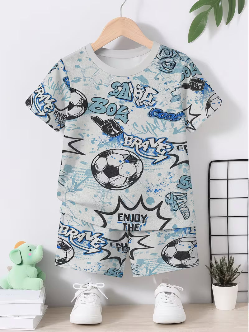 Fashion Blue and Black Graffiti Creative Football Pattern 3D Print Design
