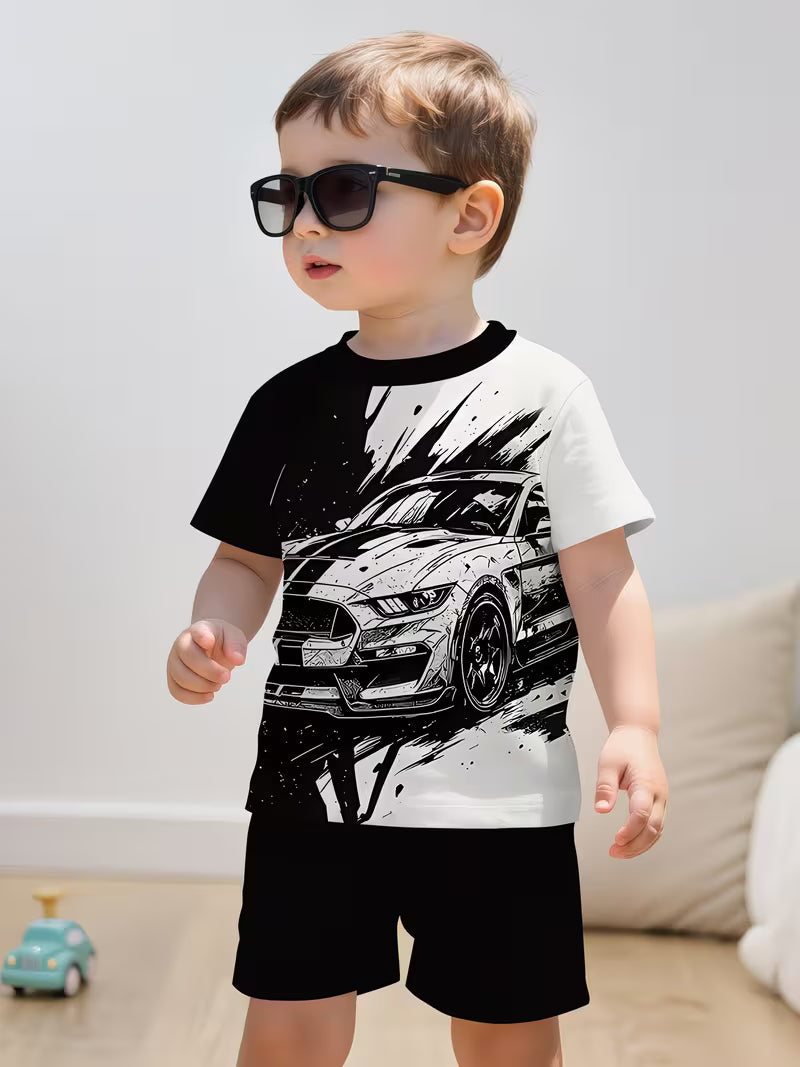 Cool Black and White Sports Car 3D Printed Design Short-sleeved