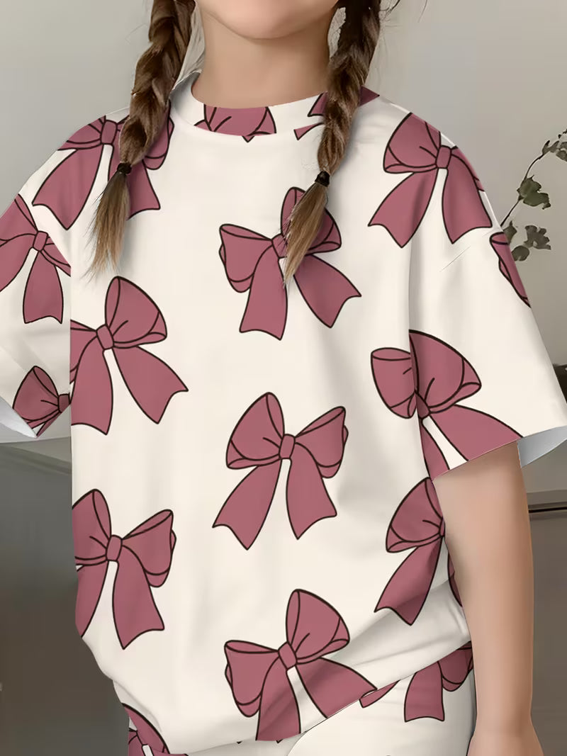 Girls' Fashion Shorts Set Cute Fashion Printed Set, Perfect for Outdoor
