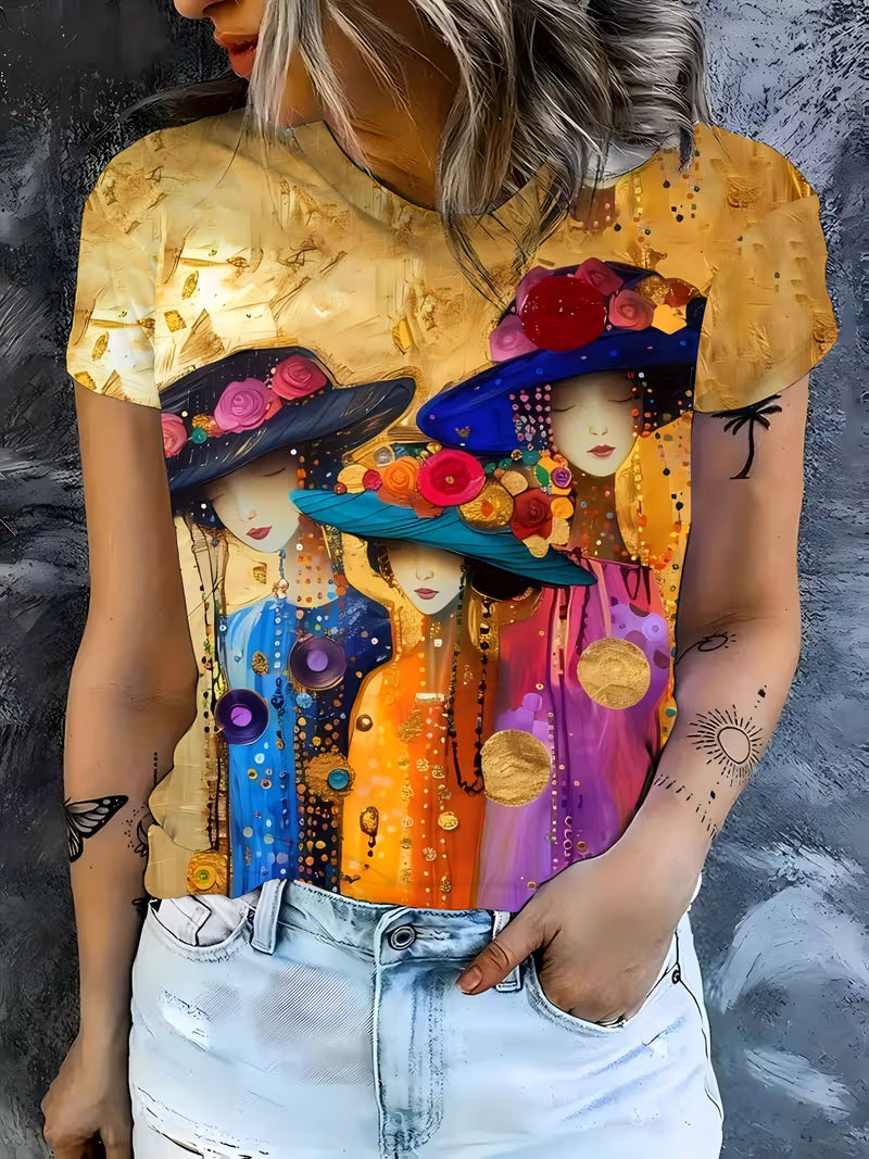 Stylish Women's 3D Full-Body Print Round Neck Short-Sleeve T-Shirt