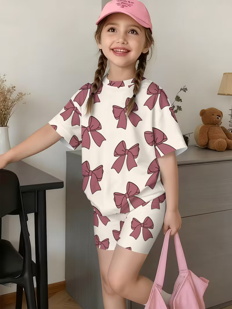 Girls' Fashion Shorts Set Cute Fashion Printed Set, Perfect for Outdoor