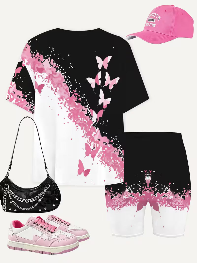 Girls' Fashion Shorts Set Cute and Stylish Printed Set, Perfect for Outdoor