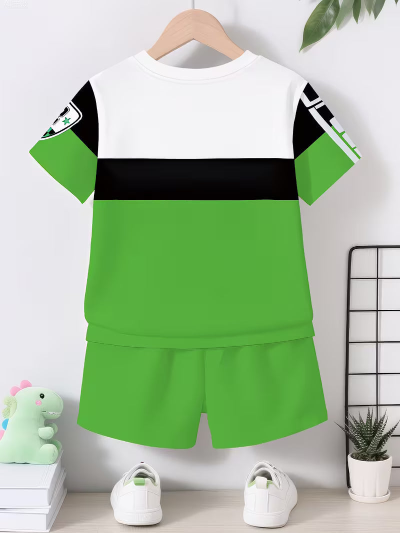 Boys' Creative Green Cartoon Racing Suit with 3D Print Design