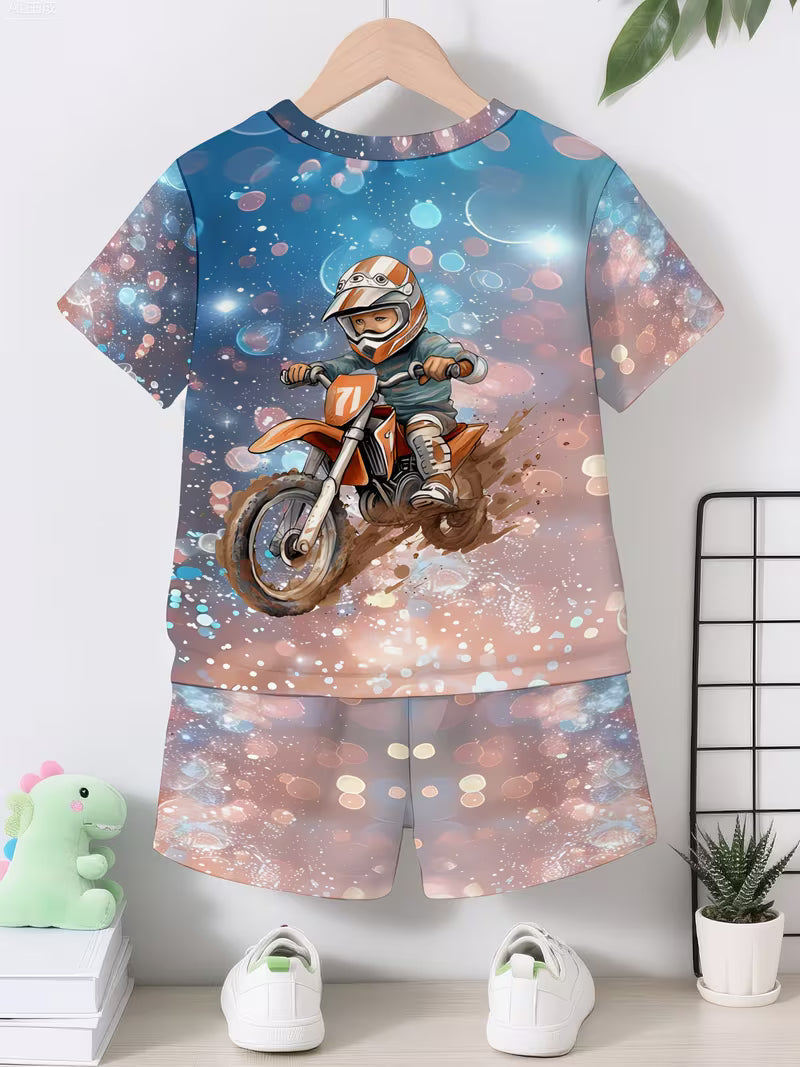 Fashionable Sports Shorts Set, Fully Printed with Dreamy Light Spots