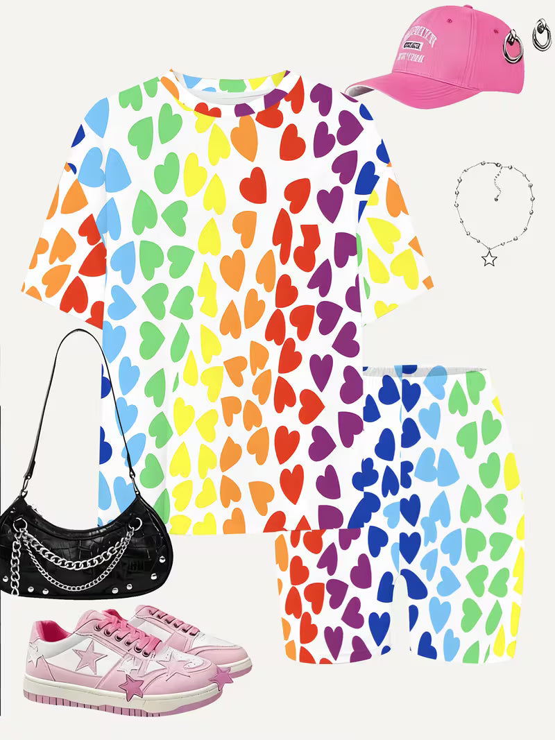 Girls' Fashion Shorts Set Cute Fashion Printed Set, Perfect for Outdoor