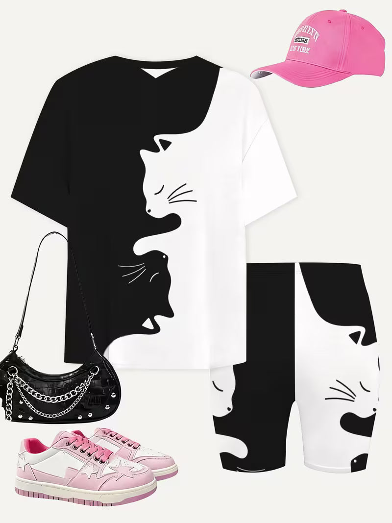 Girls' Fashion Shorts Set Cute Fashion Print Set, for Outdoor