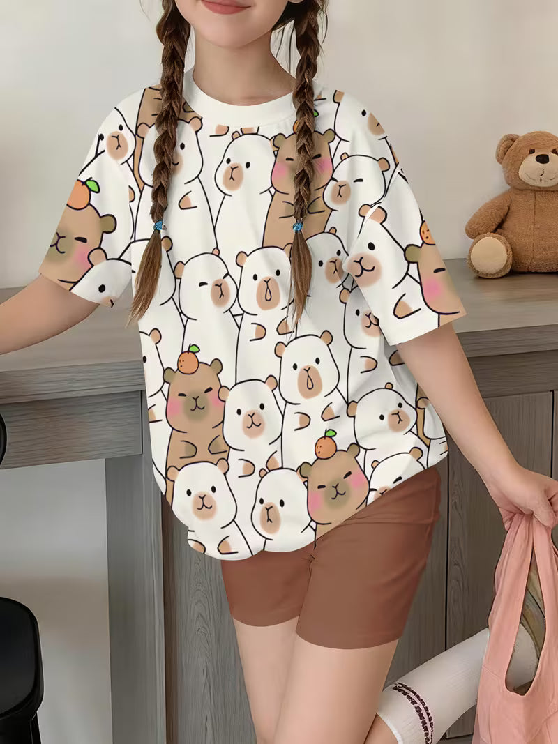 Girls' Fashion Shorts Set Cute Fashion Printed Set, Perfect for Outdoor